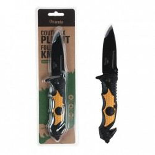 Picture of Knife Folding 8in Bk/Or Wood Hnl - No 30735PKF