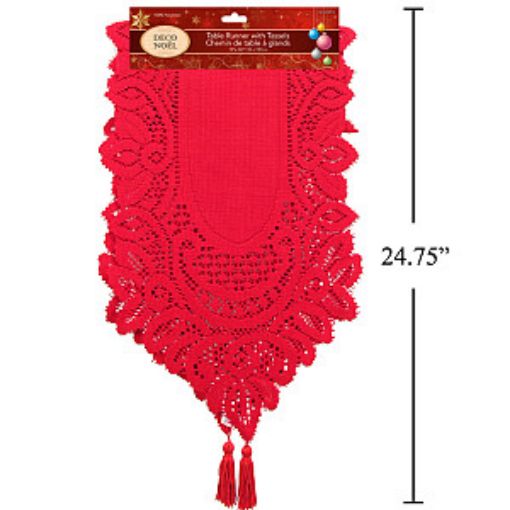 Picture of Table Runner W-Tassels-Red, 13inX54in - No 34132