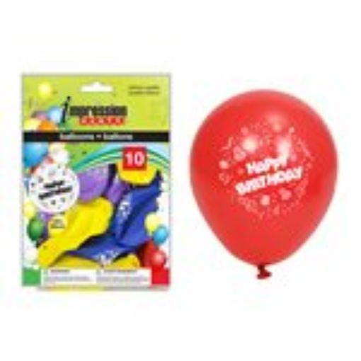 Picture of Baloons 12in, 10Pk Happy Birthday - No BAL-301