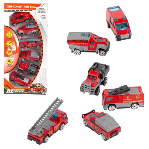 Picture of Diecast Fire Trucks Free Wheel 6Pk - No 01753