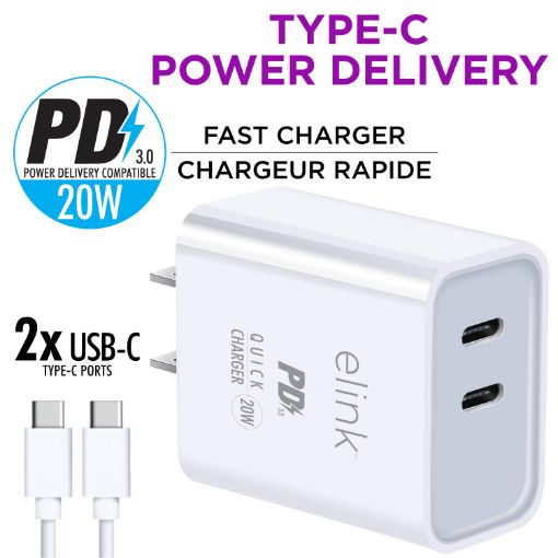 Picture of Dual Port Usb-C Power Wall Charger - SKU: EK4450