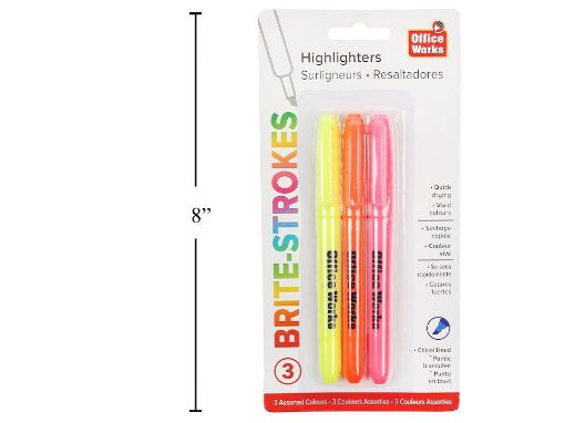 Picture of 3-Pc Hi-Liters, Chisel Tip-Yel-Ong-Pnk - SKU: 20472
